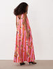 sleeveless V neck trapeze maxi dress in floral stripe