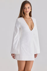 white bell sleeve cotton mini dress