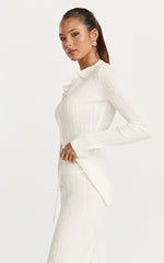 Kelsey Top - Button Through Long Sleeve Knitted Top in Cream