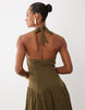sweetheart neck shirred midaxi dress in brown