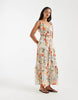 Vero Moda tie shoulder cami midi tiered dress in orange landscape print
