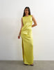 Topshop satin sleeveless knot side maxi dress in lime