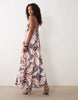 strappy cami trapeze maxi dress in abstract print