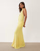 mesh halter maxi dress with draped sash detail in lemon