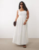Curve scoop ribbed bodice with poplin skirt midi dress in white