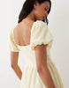 Gina Tricot puff short sleeve flower embroidered mini dress in buttermilk yellow
