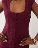 square neck button down midi sundress in burgundy