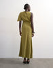 Topshop asymmetric sleeve tie waist cupro maxi dress in khaki