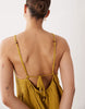 textured halter trapeze mini dress in ocre
