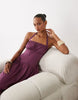 sweetheart neck shirred midaxi dress in purple