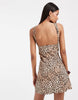 halter seamed mini dress in leopard print