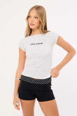 Thrills New Romance Boat Neck Tee White Polka Dot