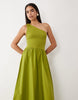 one shoulder midaxi dress with hardware trim in olive green