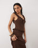Miss Selfridge frill detailing crochet midaxi dress in chocolate