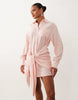 Missy Empire cotton blend tie front detail button up shirt mini dress in pink stripes