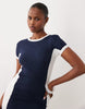 t-shirt panel detailing mini dress in navy with white color blocking