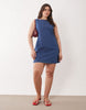 Curve denim fit and flare shift dress in mid blue