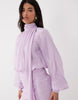 high neck drape chiffon maxi dress with neck tie in lilac