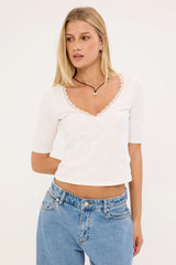Motel SajiWa 3/4 Sleeve V Neck Top Ivory