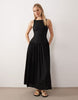 racer neck midaxi sundress with cut out back in black