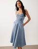 TFNC stretch denim cami cup detail full skirt midi dress in blue