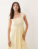 Nobody's Child Jessy linen blend square neck cap sleeve broderie detail midi dress in yellow