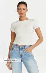 Georgina Top - Crew Neck Short Sleeve Baby Tee in Grey Marle