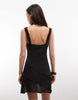 Monki asymmetric ruffle chiffon mini dress in black