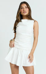 Esme Top - Boat Neck Gathered Top in White