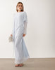 cape detail long sleeve maxi dress in pale blue