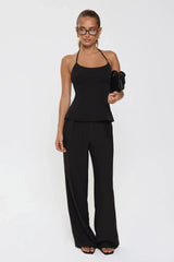 Modern Preppy Tailored Halter Top Black