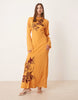textured embroidered maxi dress in orange