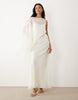 draped batwing asymmetric one sleeve maxi dress in ivory