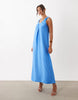 YAS ruched strap satin maxi dress in marina blue