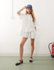 Monki short sleeve shirt dress with tiered hem in white