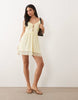 Vila tie front cami mini dress with frill trim in pastel yellow