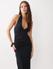 tie back halter neck midaxi dress in black