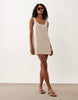 linen blend scoop neck mini dress in beige