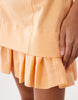 Tall cotton sateen bandeau mini sundress with ruffle hem in orange spritz