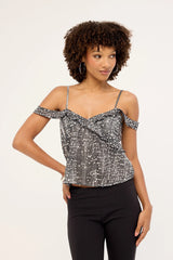 Motel Savira Top Chiffon Sequin Grey