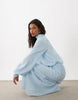 high neck drape chiffon maxi dress with neck tie in light blue