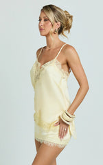 Ava Top - Lace Trim Asymmetrical Camisole Top in Lemon