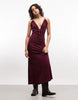 deep plunge cami maxi sundress with ruffle trim in plum