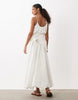 cami scoop ruched bubble hem scarf detail midi dress in stone
