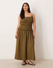 Curve crinkle maxi sundress with shirred dropped waist in olive