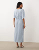 YAS plisse waisted midi dress with silver foil spot print in baby blue