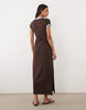 ringer detailing midi t-shirt dress in chocolate