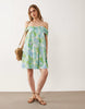 off-shoulder bandeau mini dress in green floral print