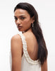 COLLUSION square neck frill detail midi dress in oatmeal