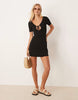 Mango compact knit mini tea dress with tie detail in black